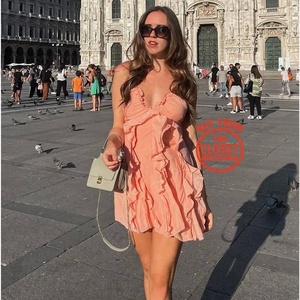 Mango NWT Peach Ruffle Mini Dress Tencel Lyocell 6 8 - Picture 9 of 16